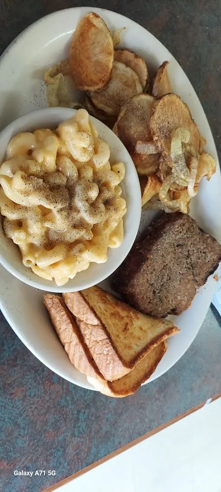 Meatloaf with Mac-N- Cheese and Fried Potatoes
